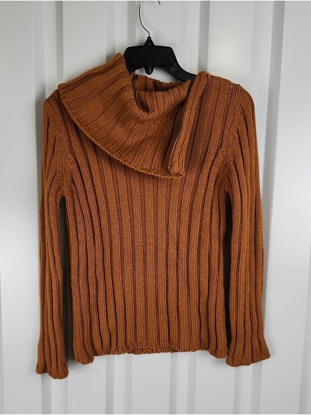 Vestimenta Ribbed Funnel Neck Sweater Pumpkin Womens Sz IT38 US XS Zip Neck Wool